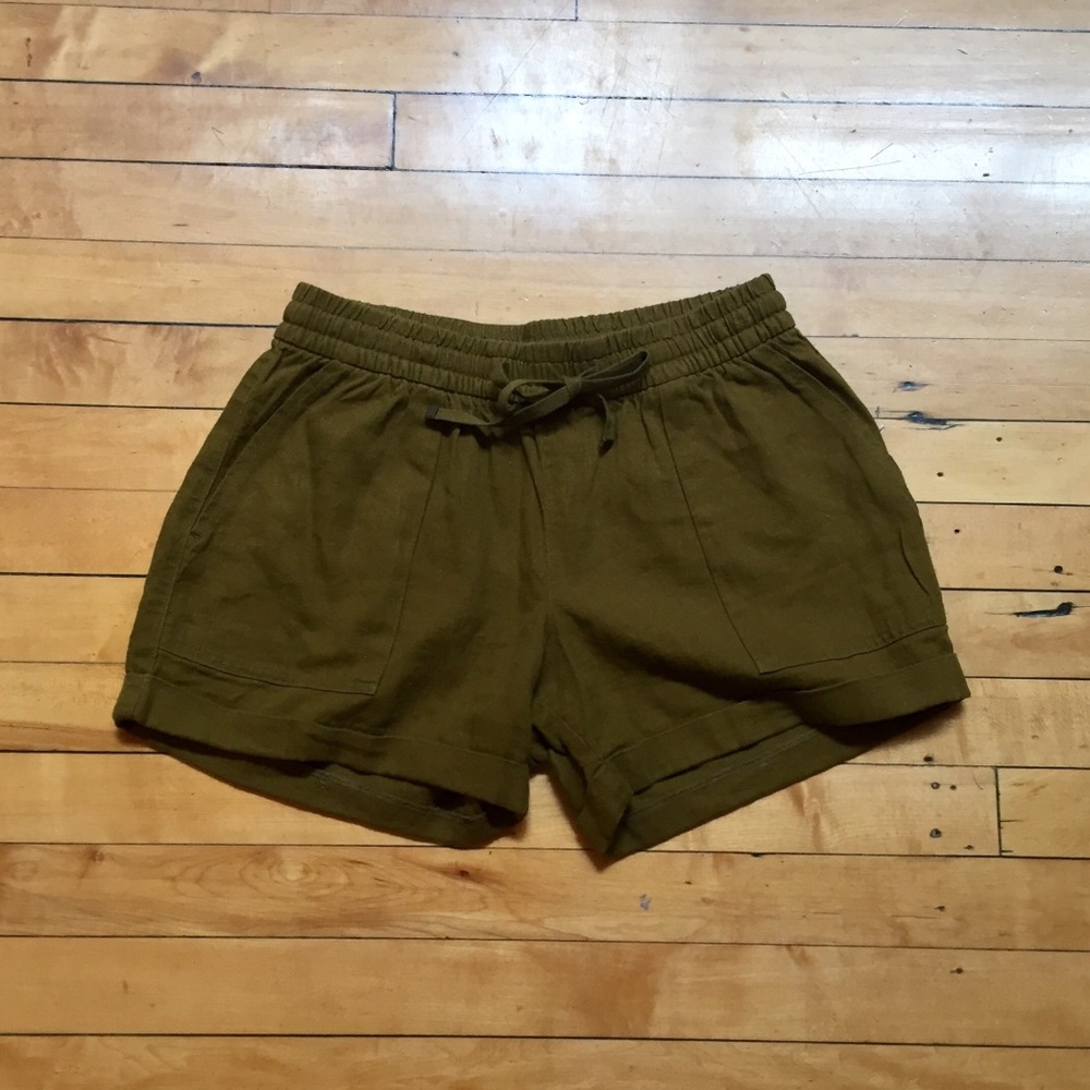 Olive green drawstring shorts